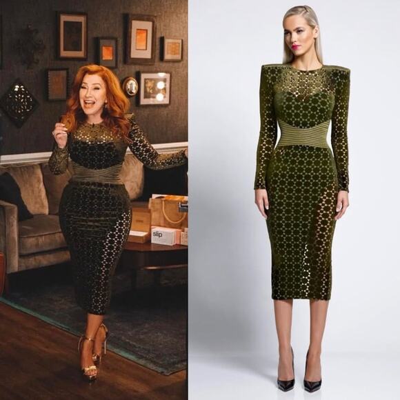 Zhivago Salvation Velvet Laser Cut Midi Dress Green Size US Size 4 - Picture 3 of 11